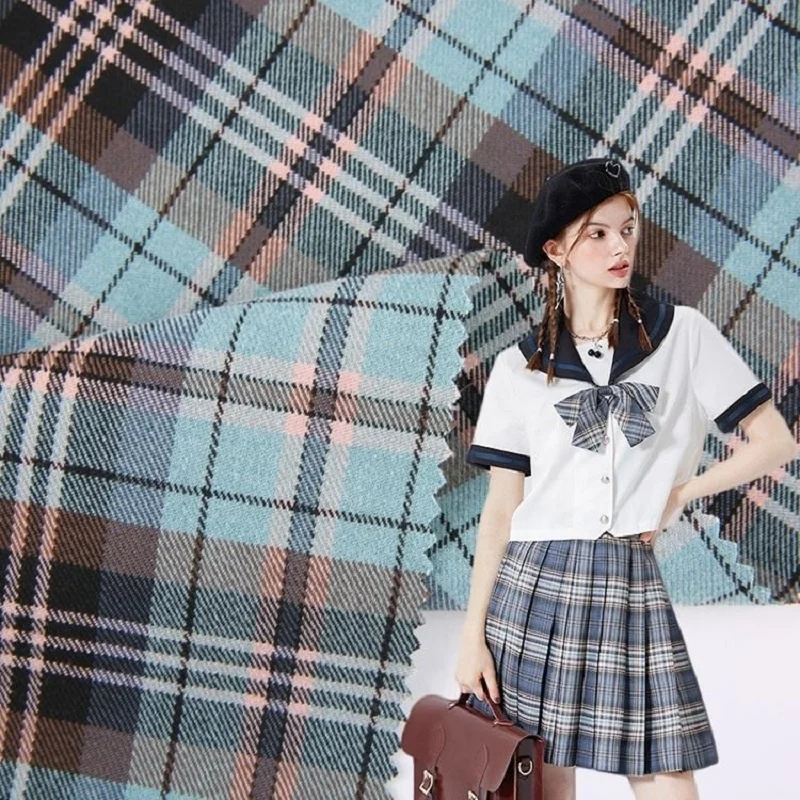 TR woven plain dyed stretch multicoloured checked grid print striped big plaid scottish school uniform design check skirt fabric