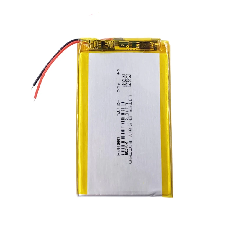 803759 3.7v 2000mah Rechargeable lithium polymer cells / battery with two lines