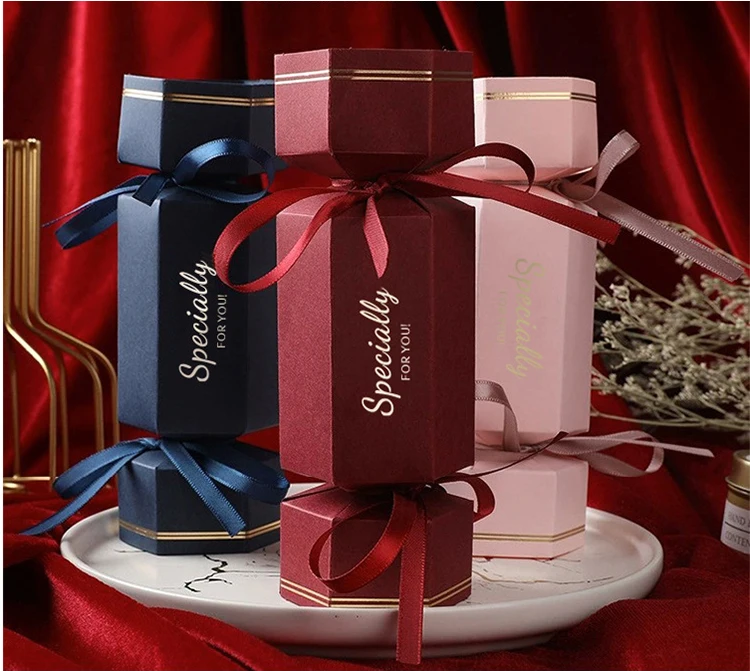 Luxury Candy Shape wedding candy cookie chocolate box Hot sale candy gift paper packaging box with ribbon for party festival