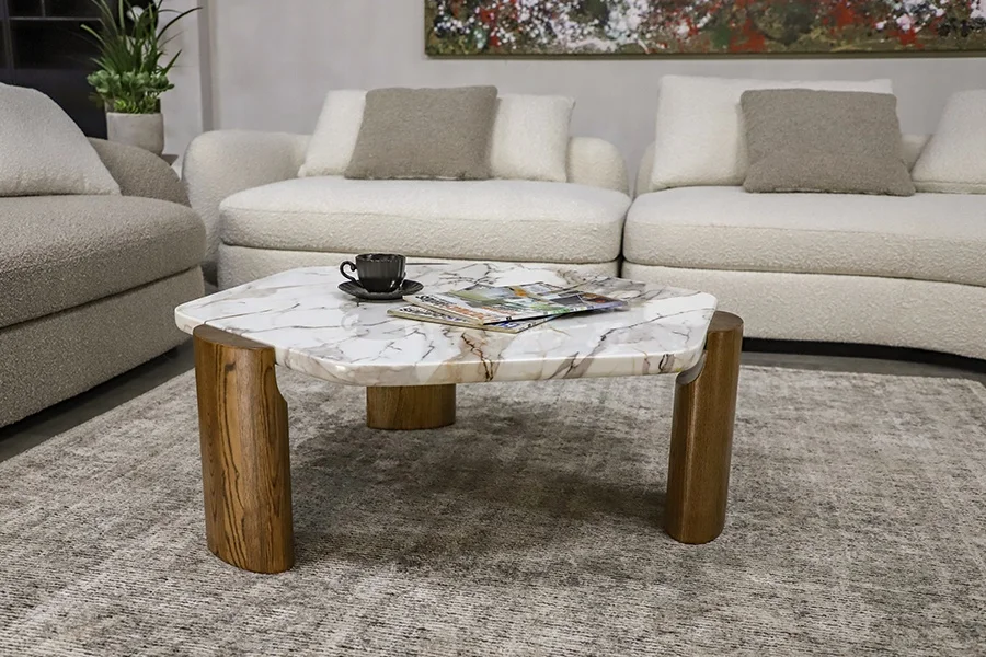 OEM ODM Factory Price Coffee Table Oak Wood Legs Luxury Modern Center Tables Marble Coffee Tables