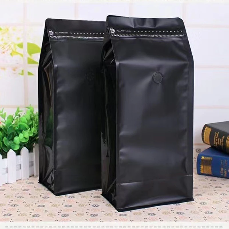 Resealable Coffee Bags With Ziplock Degassing valve Zipper Stand Up Coffee Pouches With Side Gusset And Flat Bottom