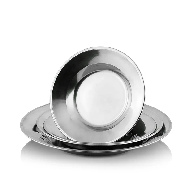 Wholesale Cheap Restaurant Deep Metal Food Serving Dishes Stainless Steel Round Dinner Plates