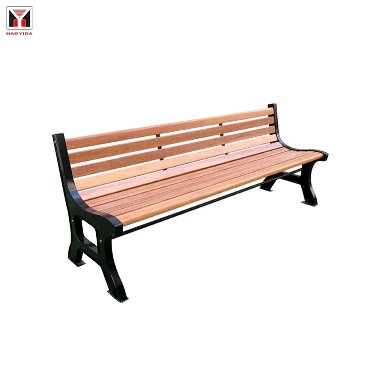 Lounge long bench public park sitting Pine wooden steel cast  iron metal wood slats Patio benches for Garden