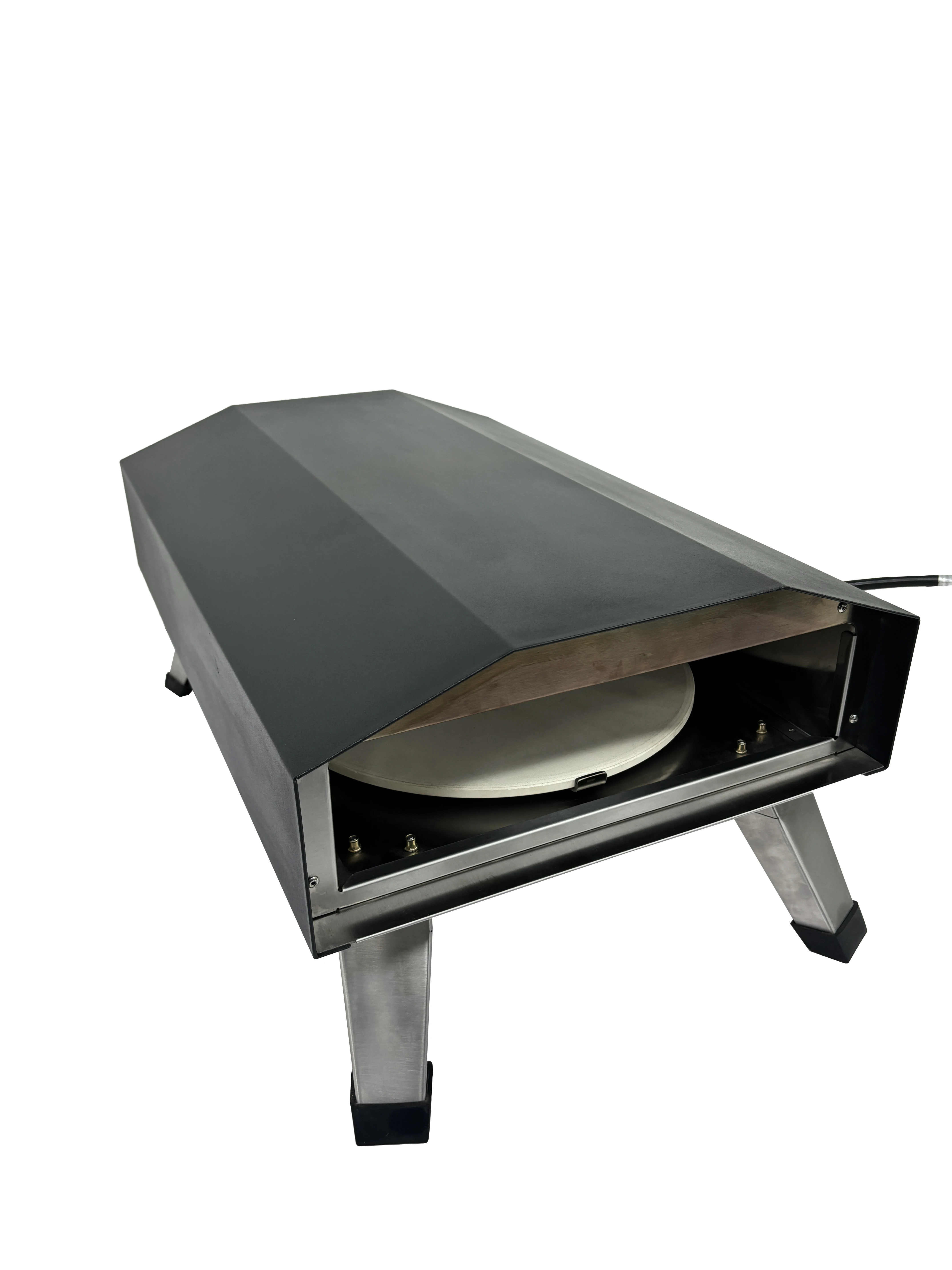 Square Gas Pizza Oven with Manual Gear with Regulator and Hose Withoout door Black Coating Iron with Control Knob