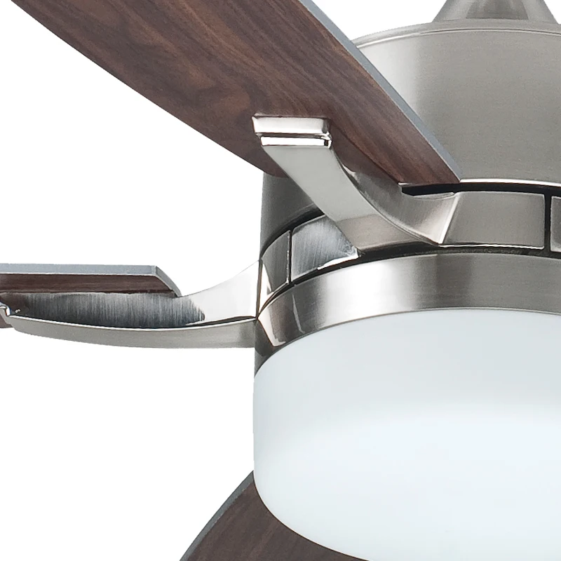 
52 inch Home Decorative Modern Air Cooling Fan Brushed Nickel Ceiling fan light with 5 Plywood Blades, include Wall Control 