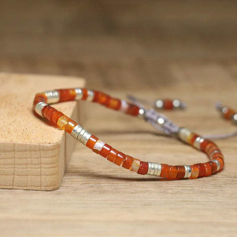 New Design Red Agate Bracelet Boho Style Handmade Weave Adjustable Bracelet Dainty Birthday Gifts for Women Beads Jewelry
