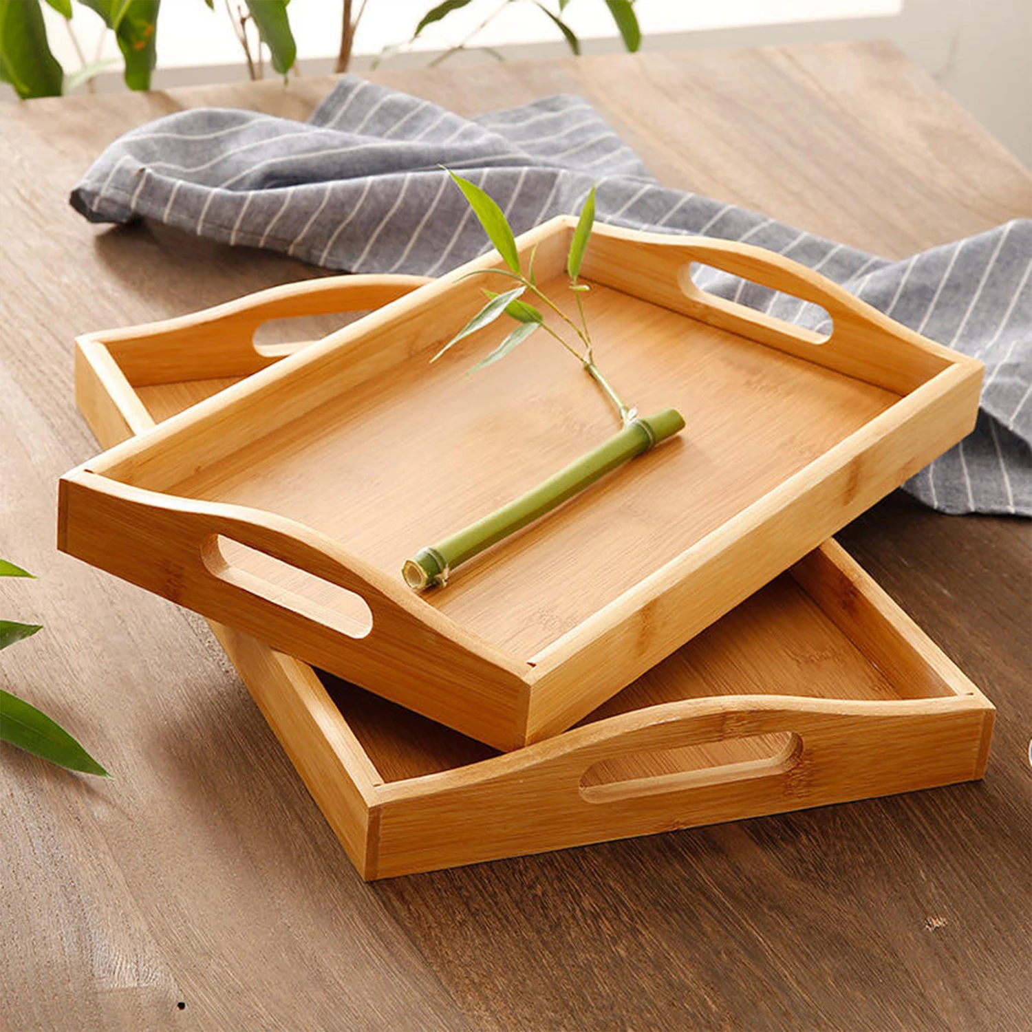 Bamboo Wooden Tray Household Solid Wood Rectangular Tea Tray Water Cup Tray
