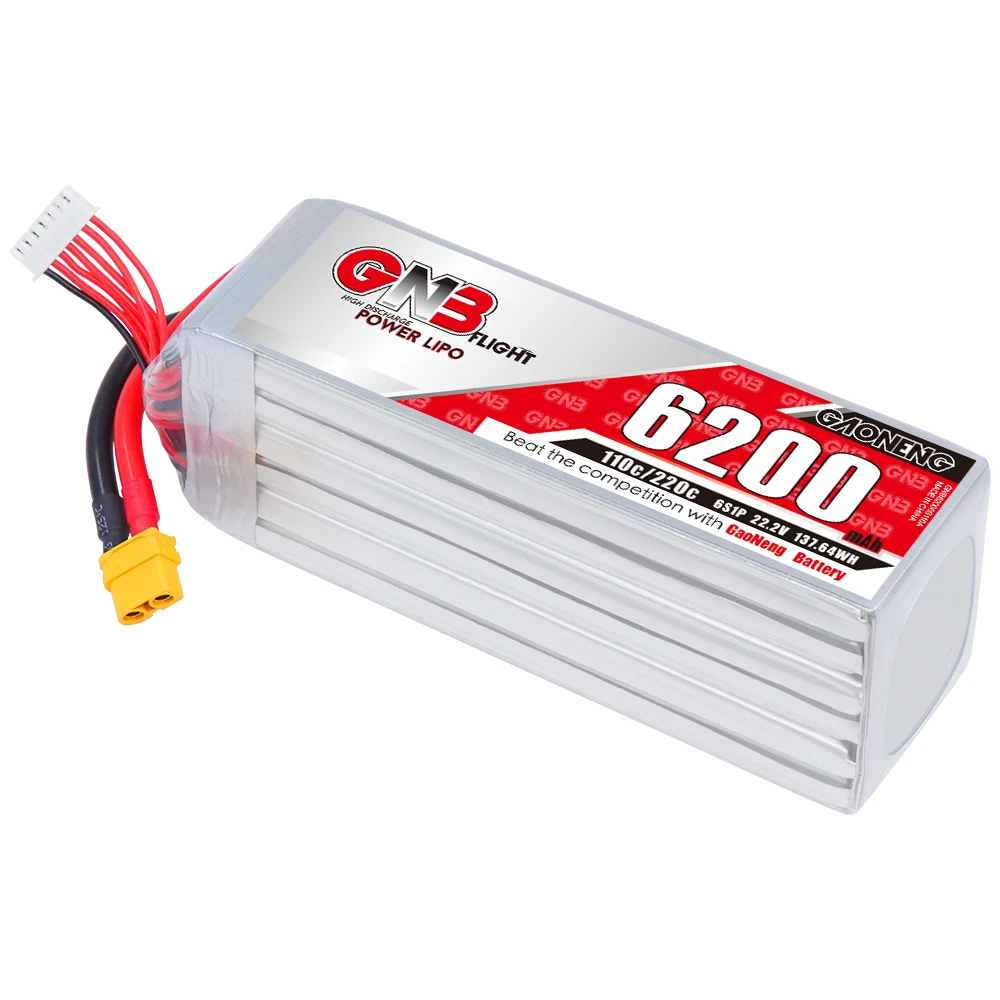 GAONENG GNB 6200mAh 6S 22.2V 110C XT60 RC LiPo Battery 600mm to 700mm Helicopters 800mm Warbirds Align 600 T-Rex 600 FPV Drone