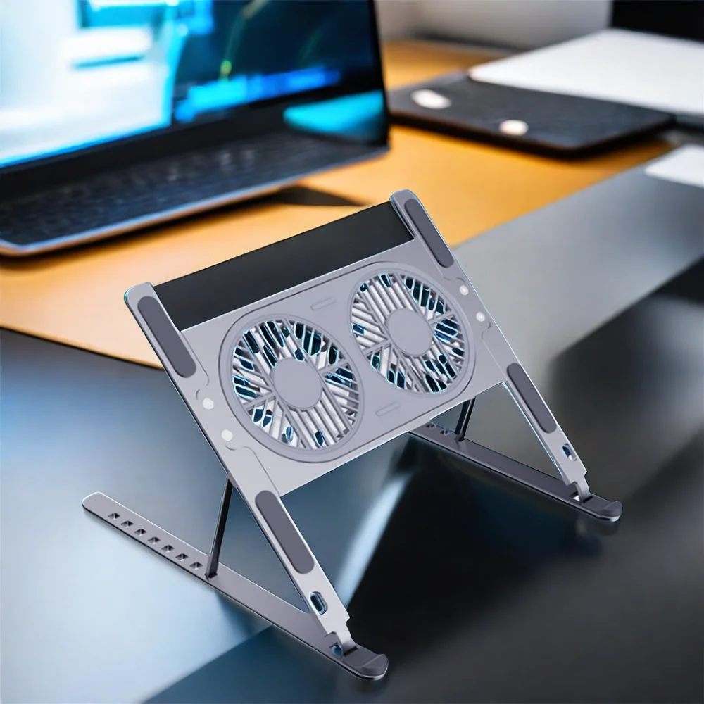 Boneruy Custom Logo 360 Cooling Fans Blue Light And Foldable Aluminium Laptop Stand With Cooling Fan