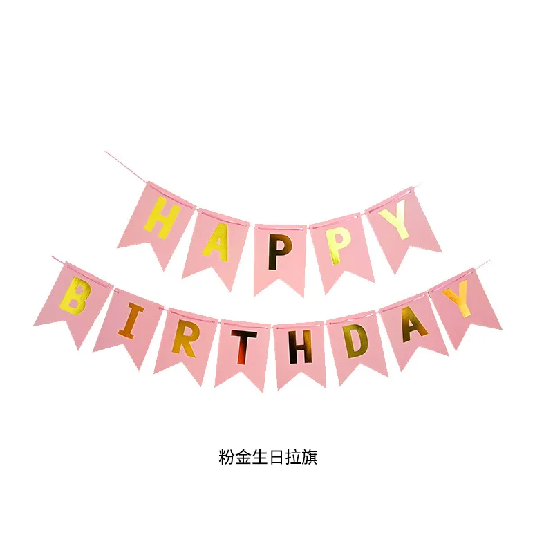 Happy Birthday Fishtail Flag with Rose gold lettering Fishtail banner with flower flag party decoration