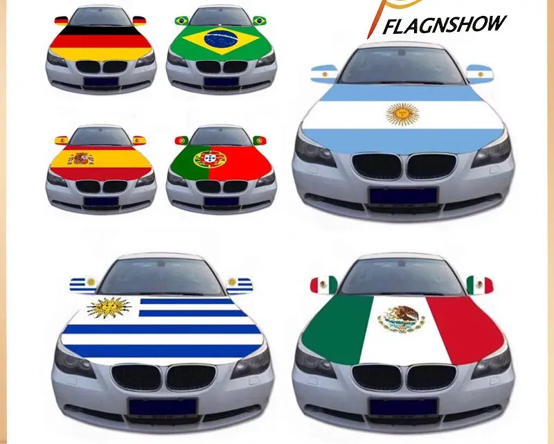 car hood cover and mirror cover and flag 5 piece set customized car hood cover set