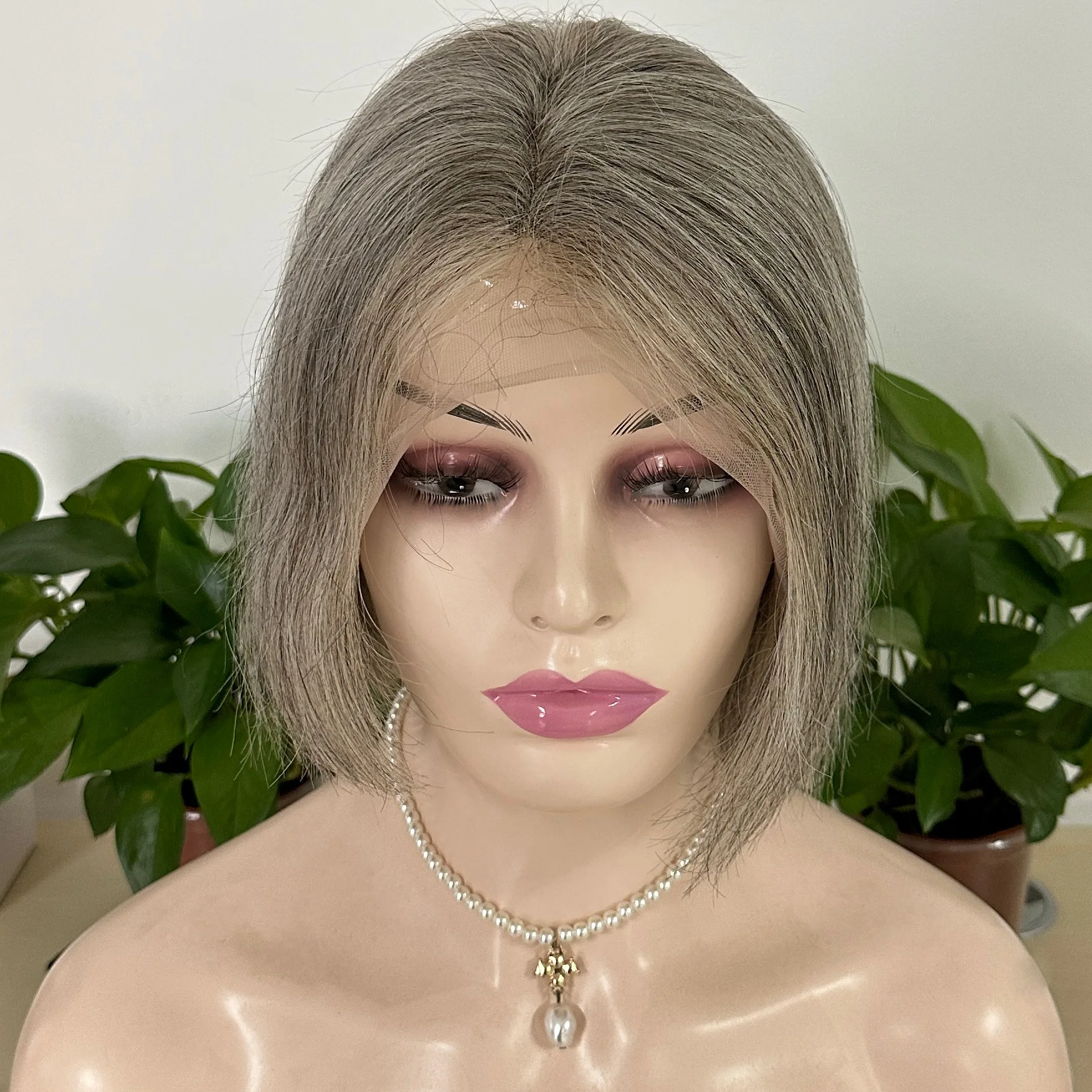 Новый парик из соли и перца черный серый бразильский натуральных волос на фронтальной сетке