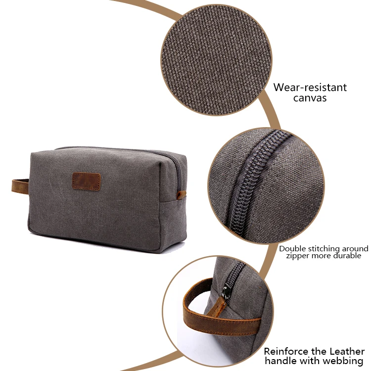 Aosheng china supplier custom khaki cotton canvas mini small Dopp Kit cosmetic makeup travel pouch