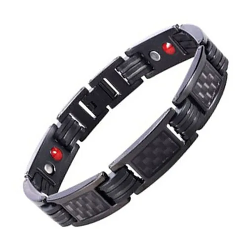 Mens Black Plated Magnetic Stainless Steel Bracelets