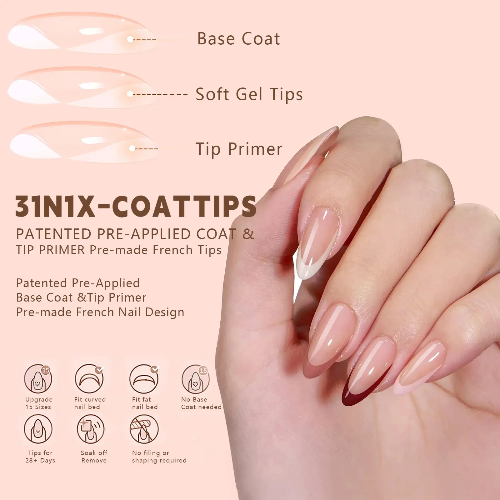 X-Coat Tips 150PCS 5 Colors French Tip Press On Nails Square Full Cover Artificial Finger Nails Tips For Manicure