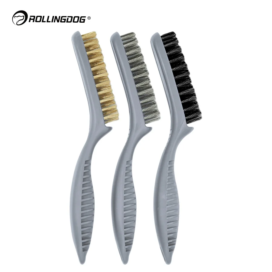 ROLLINGDOG STANDARD 90089G Synthetic Filament Brass Stainless Steel Wire Plastic Handle Cleaning 3pc Multi-Purpose Brush Se