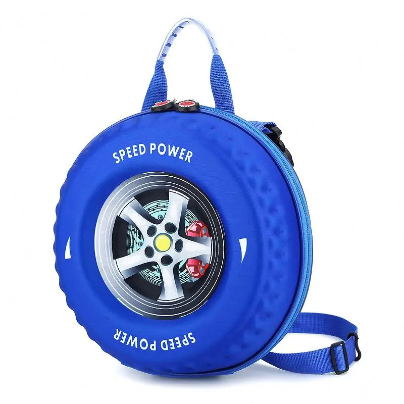hot sale 3d hard shell novelty kids little boy round school bag car tire pattern school bag