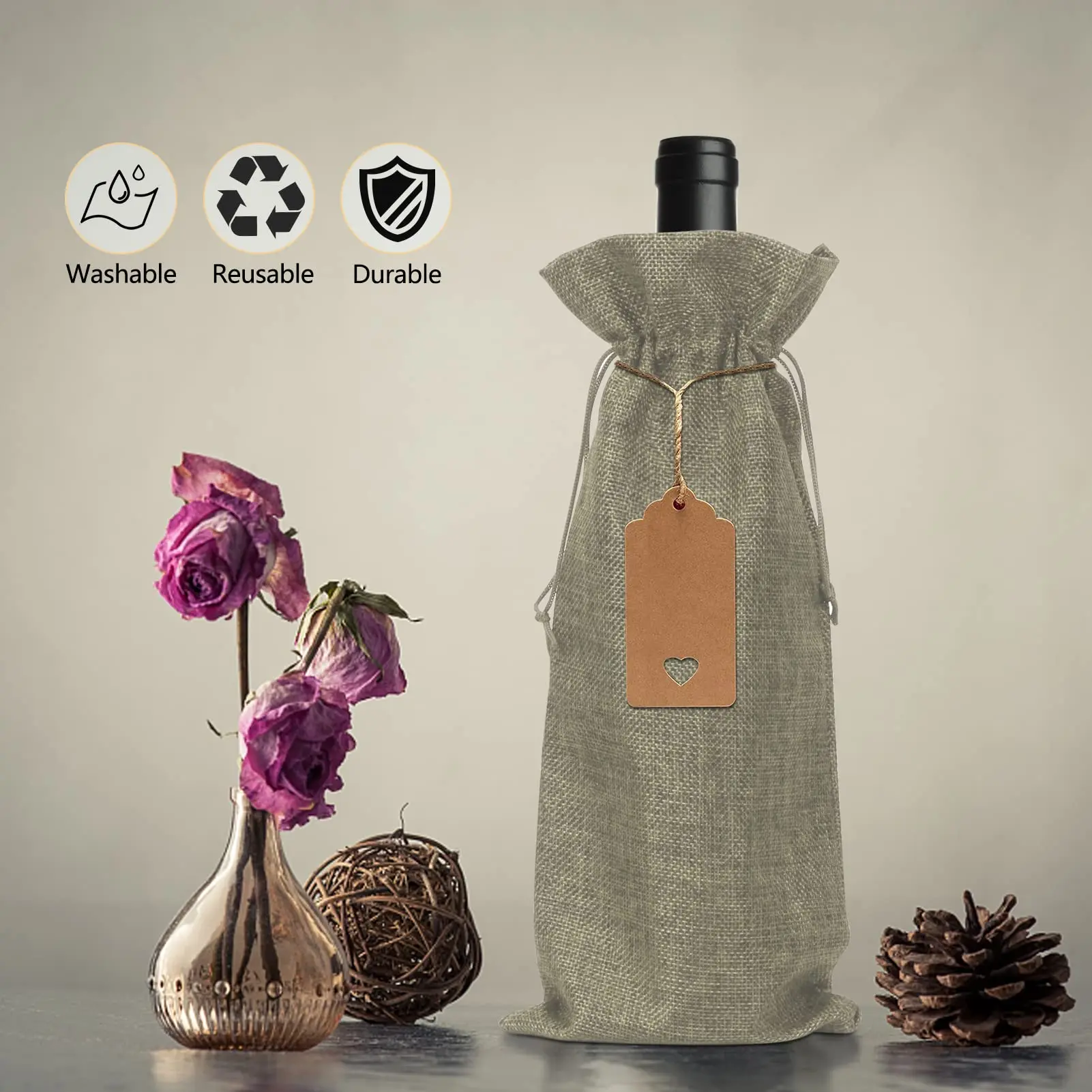 High Quality Eco-frinedly Reusable Jute Drawstring Bag For Classic Bottle Wine Jute Drawstring Bag In Bulk as Gift Packaging
