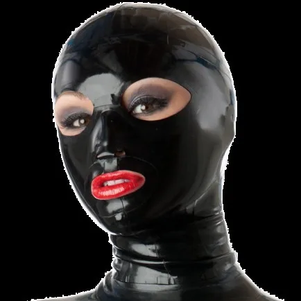 Latex Mask Fetish Hooded Natural Latex Black Rubber Hooded Open Big Eyes Mouth Sexy Headwear