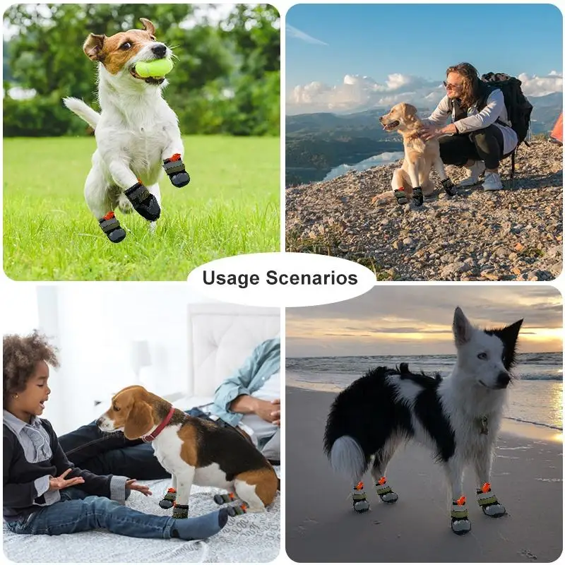 Custom Logo Pet Outdoor Breathable Dog Shoes Anti-Slip Sole Dog Boots Waterproof Reflective Dog Shoes