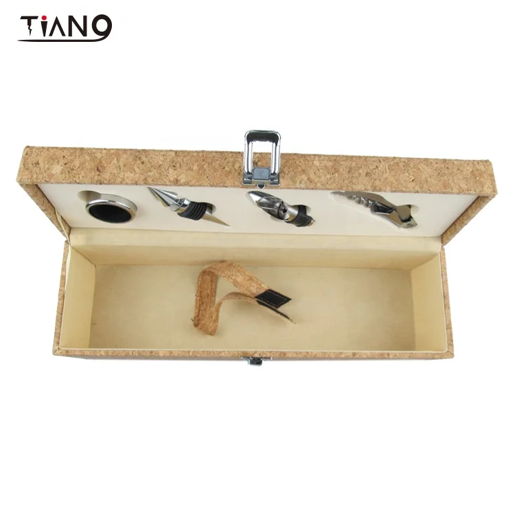 
NEW PU cork leather red wine box for 1 bottle wine case with wine accessories 