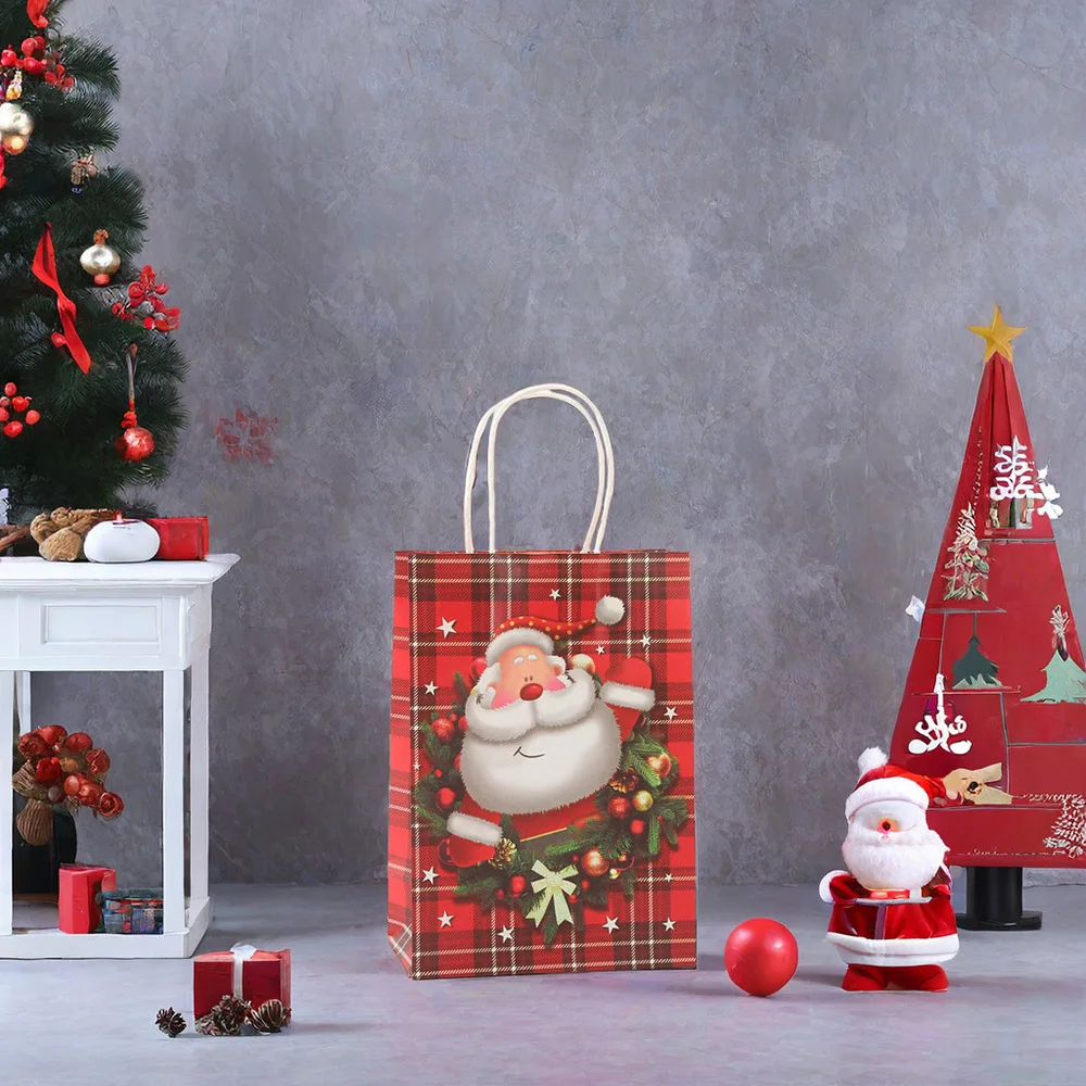 customizable reindeer kraft paper gift Christmas style packaging large capacity candy shopping bag