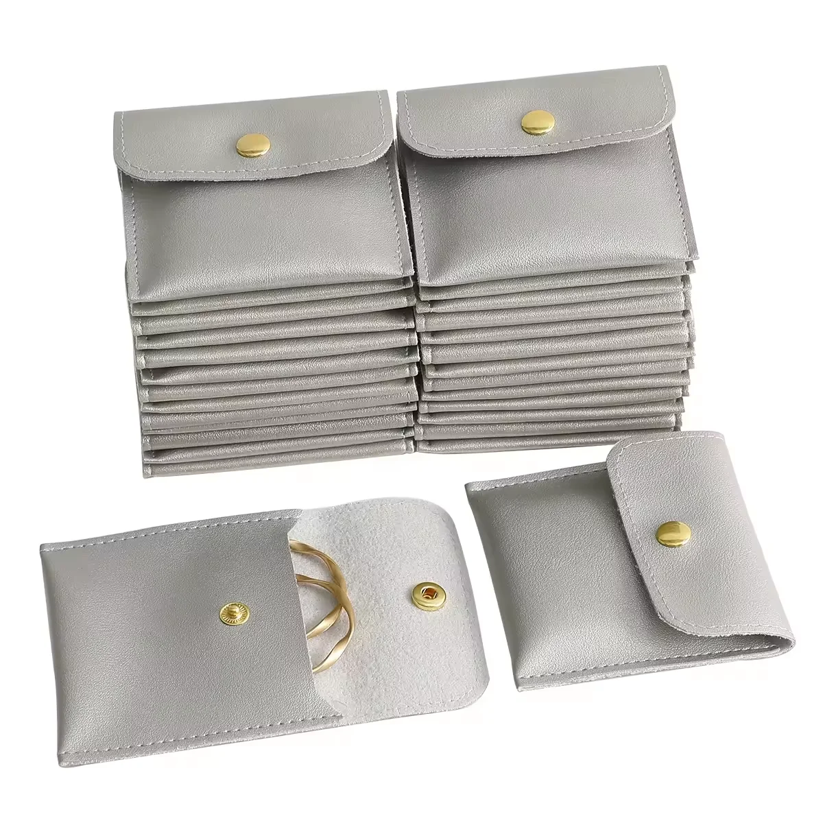 no logo Gift PU Bag PU Leather Jewelry Pouch Bag Necklace Ring Bracelet Packaging PU leather button Pouch
