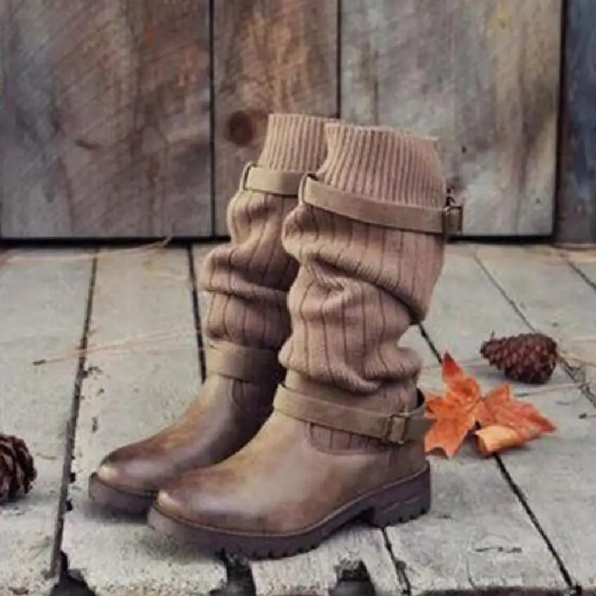 Factory price winter women fashion boots shoes with middle barrel boots for ladies