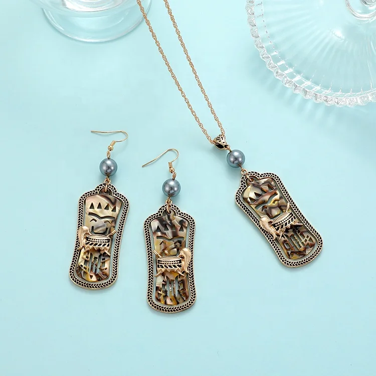  Personalized Gold Plated Jewelry Fashion Charm Alien Hawaiian Acrylic Necklace Earrings For