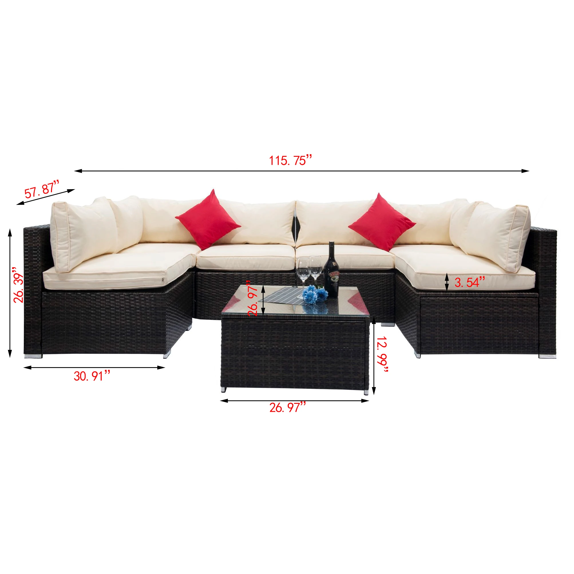 7 PCS Waterproof Rattan Garden Furniture Wicker Sofa Set Popular Patio Conversation Sets And Outdoor Colorful Weave Furniture