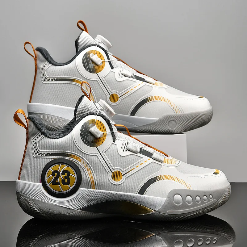 Wholesale hot 23 button sports lace-up high top mesh flying knitting basketball shoes  outdoor mens basketball shoes