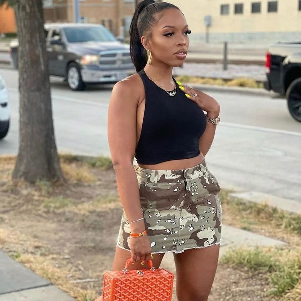 Camouflage Tassel Pockets Zipper Skirts Women 2023 New Summer Mini Skirts Khaki Cargo Sexy High Waist Streetwear Dress Skirts