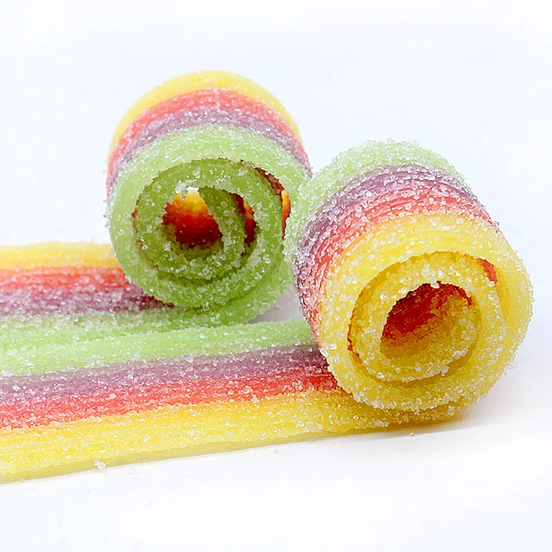 Creative Children Snack Food Fruit Sweets Gummy Candy Individual Package Delicious Colorful Sour Strip Rainbow Belts