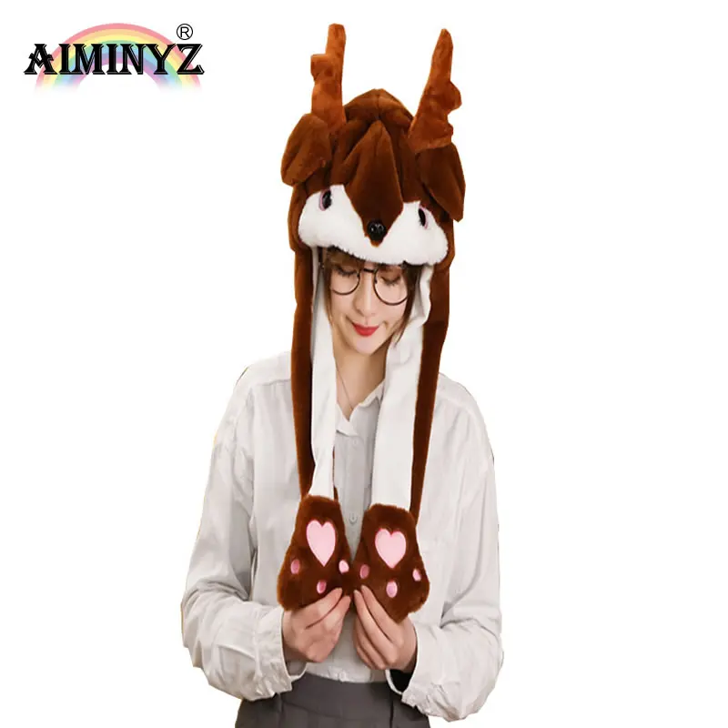 AIMINYZ Wholesale Animal Elk Hat Moving Ears LED Long With Jump Plush Hat for Adult Kids Cosplay Christmas Parties Gift Hat