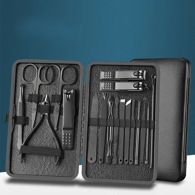 YUXI New Style Black Nail Clipper Set Professional Stainless Nail Cuticle Clippers Manicure Set Tools