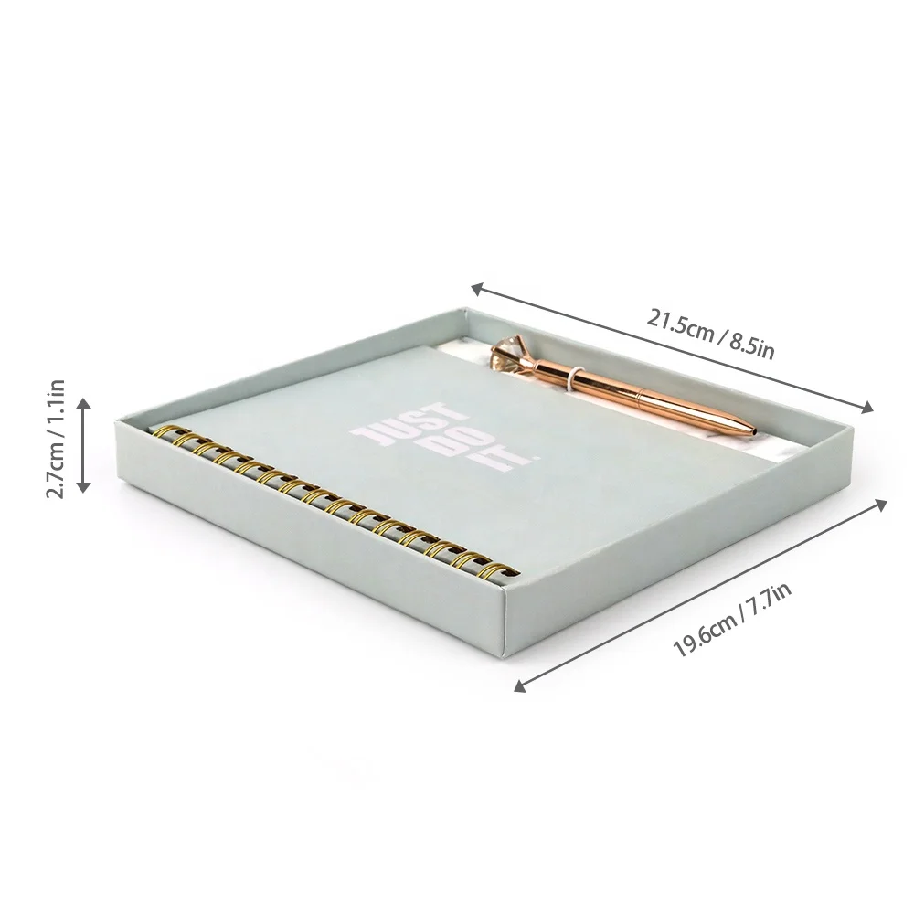 Wholesale High Quality Paper Logo Printed Note Book Stationary Green Spiral Coil Positivity Journal and Pen Set Notebooks