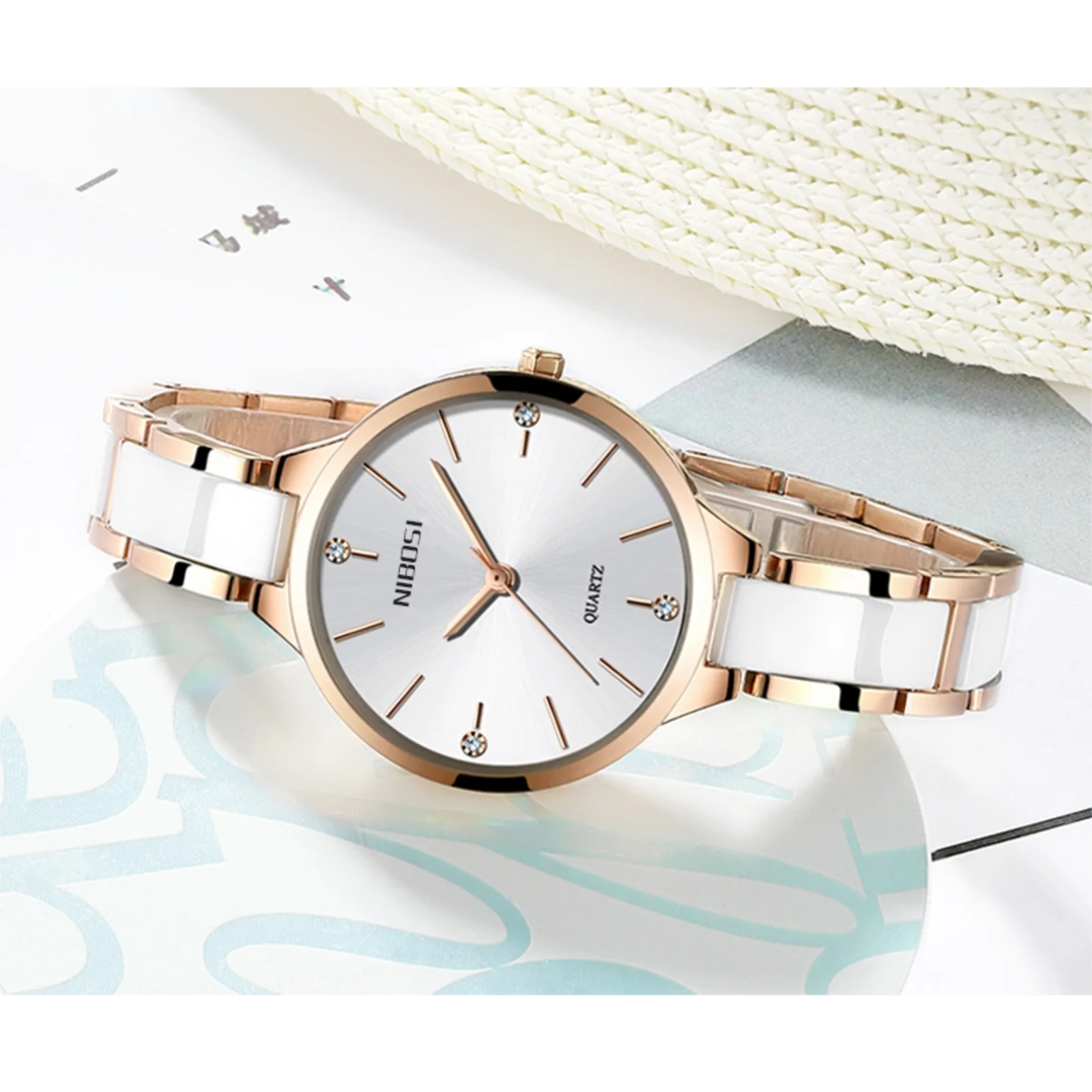 Hot Selling NIBOSI 2330 Montre Femme Customised Elegant Ceramic Brand Watch for Woman