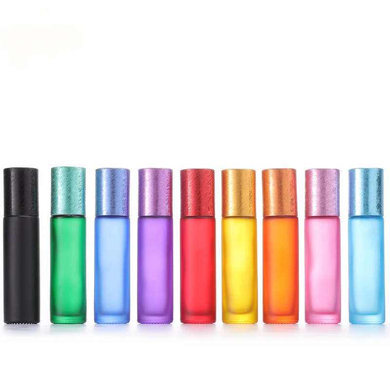 Wholesale 10ml Matte green pink black blue frosted roll on roller cosmetic bottles