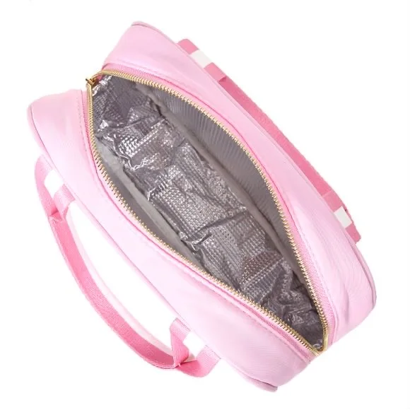 RTS High quality Large Capacity Food storage Bag with Embroidery Patch Name Pink Nylon Cooler Bag Waterproof Kids Lunch Bag box