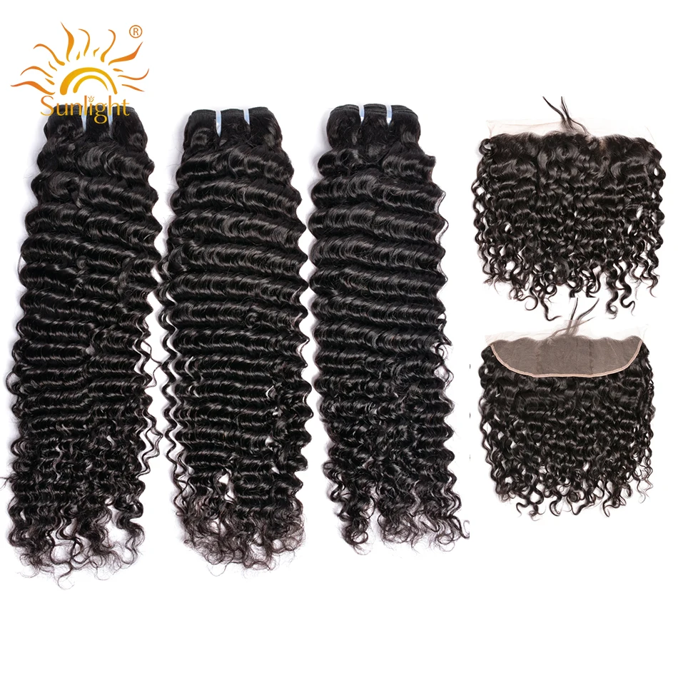 Sunlight 2023 long hair  Sunlight remy Human Hair water wave 9A 3 Bundles Malaysian Water Wave Hair With  lace Frontal
