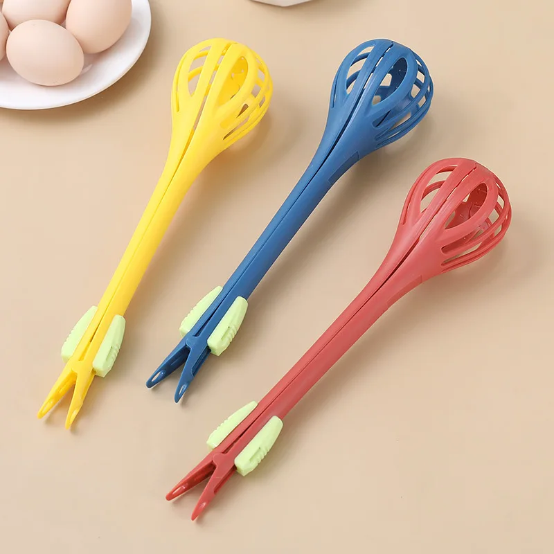 Heat Resistant Plastic Food Tongs 3 In 1 Kitchen Hand Mixer Manual Egg Beater For Cooking