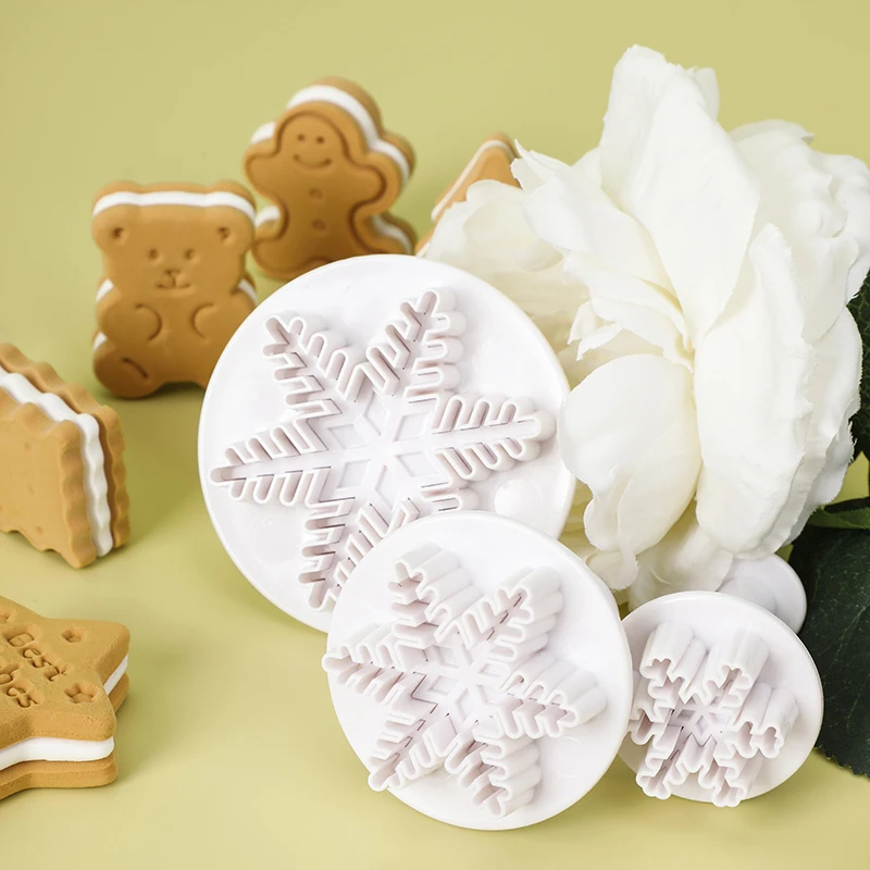 3-piece snowflake cookie mold Clay toy cake tool Fondant tool Plastic cookie cutter