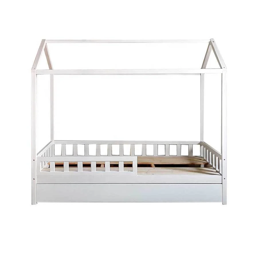 
pine white low children floor poppy twin kids house bed with trundle roof 