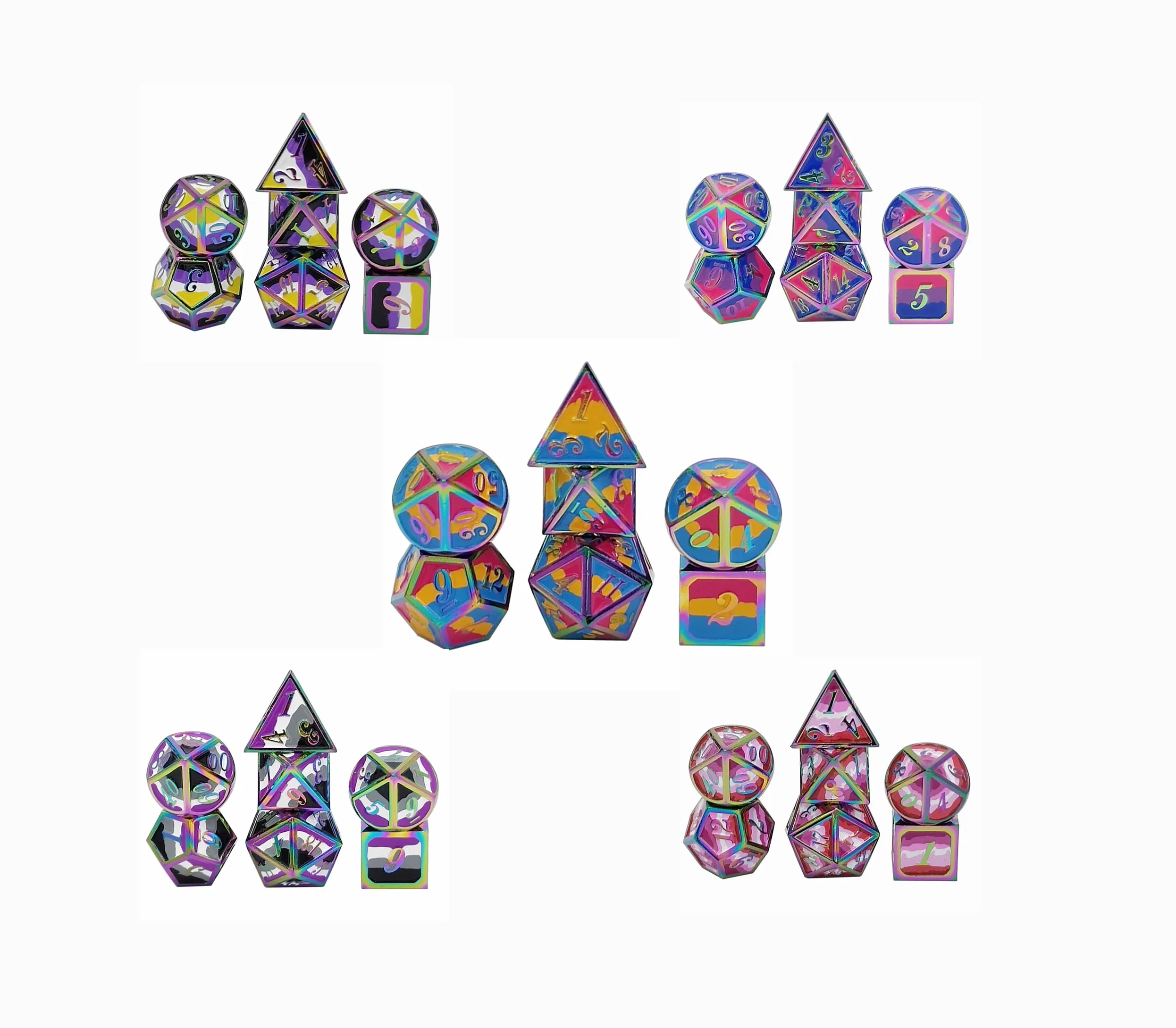 Colorful Metal Dice Rainbow Dice  for Dungeons and Dragons Pathfinder DND Board Game