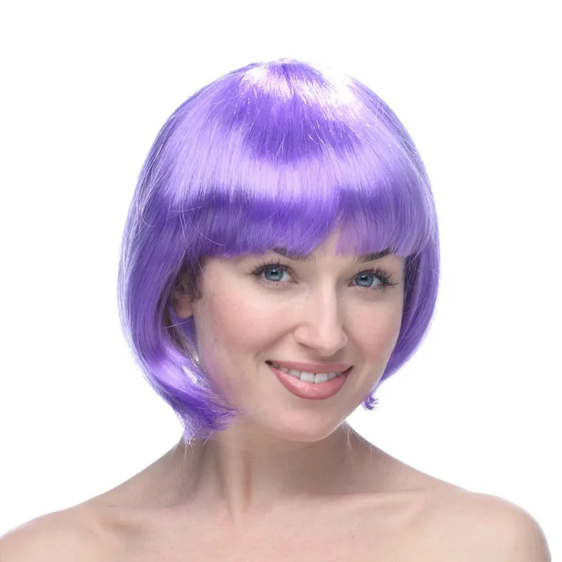 Good Omens Cosplay Short Straight BOB wig Synthetic Party wigs Cheap Colorful Toupee Halloween Clown Hair