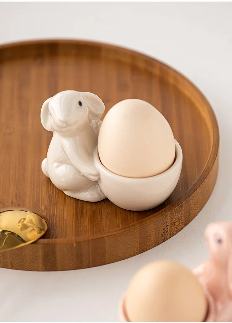 European rabbit breakfast egg tray small fresh and simple ornaments desktop living room home decoration ceramic egg cup