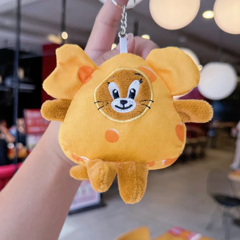Cute Cheese Cat and Mouse Tom Jerry Cheese Plush Toy Key Chain Claw Machine Pendant