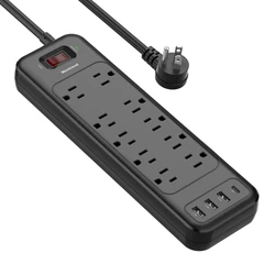 Wontravel Hot sell extention cord sockets 10 outlet surge protector power strip 3usb type c electrical extension board