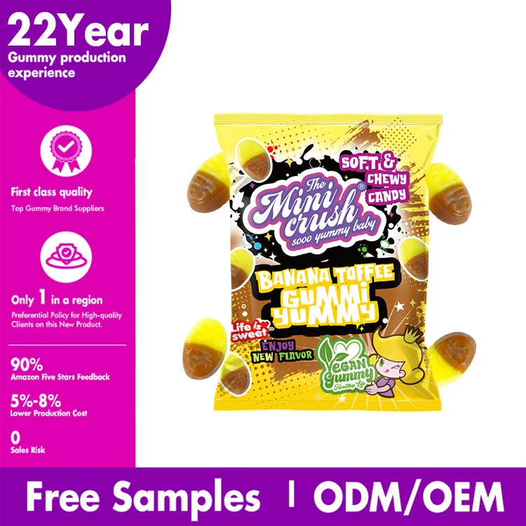 Customized Wholesale Vegan Swedish Candy Block-shaped Halal Gummy Banana Caramel Flavored Swedish Candy