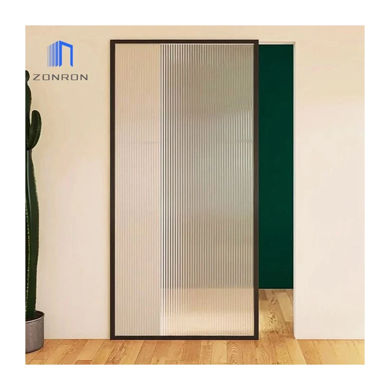 Zonron Single ground glass Panel Slider shower doors Very Narrow Frame sliding Barn Glass Doors With Hanger Track for bathroom